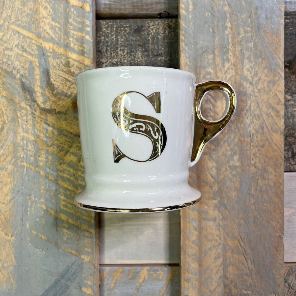 Like New! Classic S {Anthropologie} Gold Initial Coffee Mug + Monogram Tea Cup
